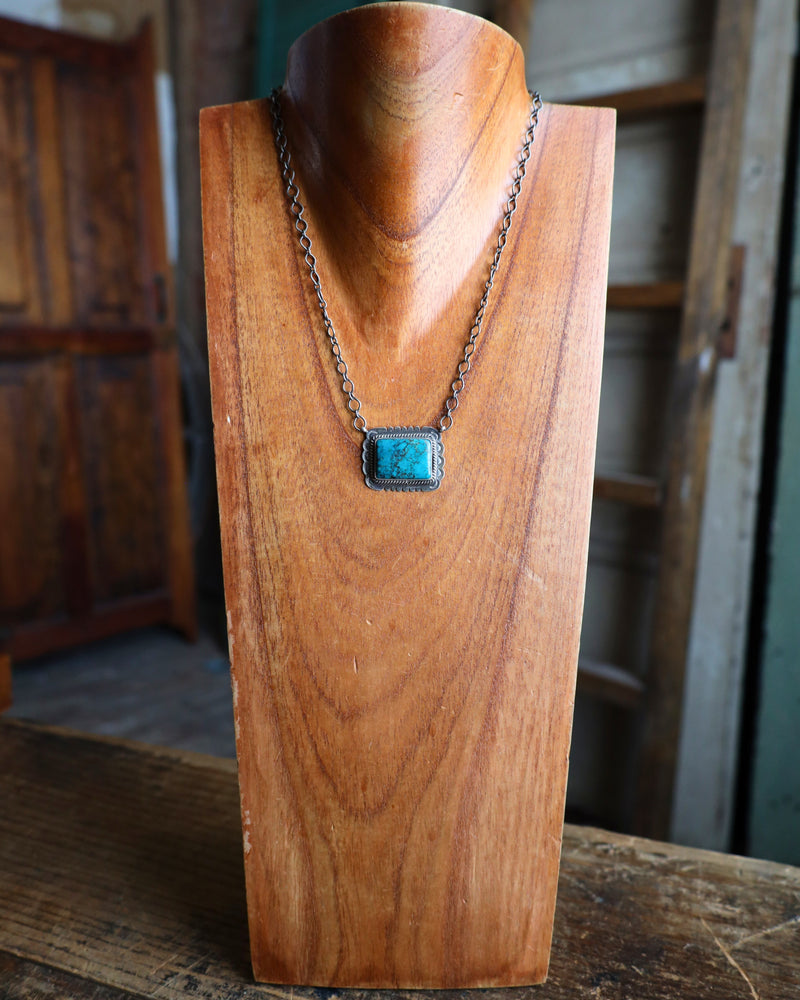 Dark Turquoise Rectangle Framed Necklace 