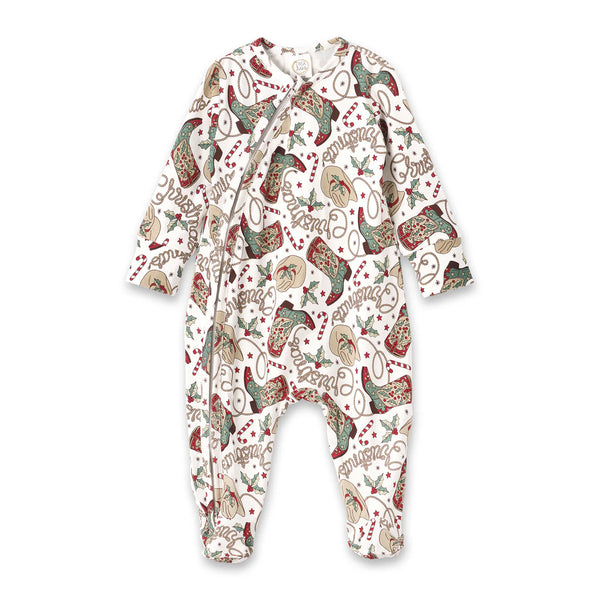 Tesa Babe Western Christmas Baby Bamboo Zipper Romper - Cowboy Holiday
