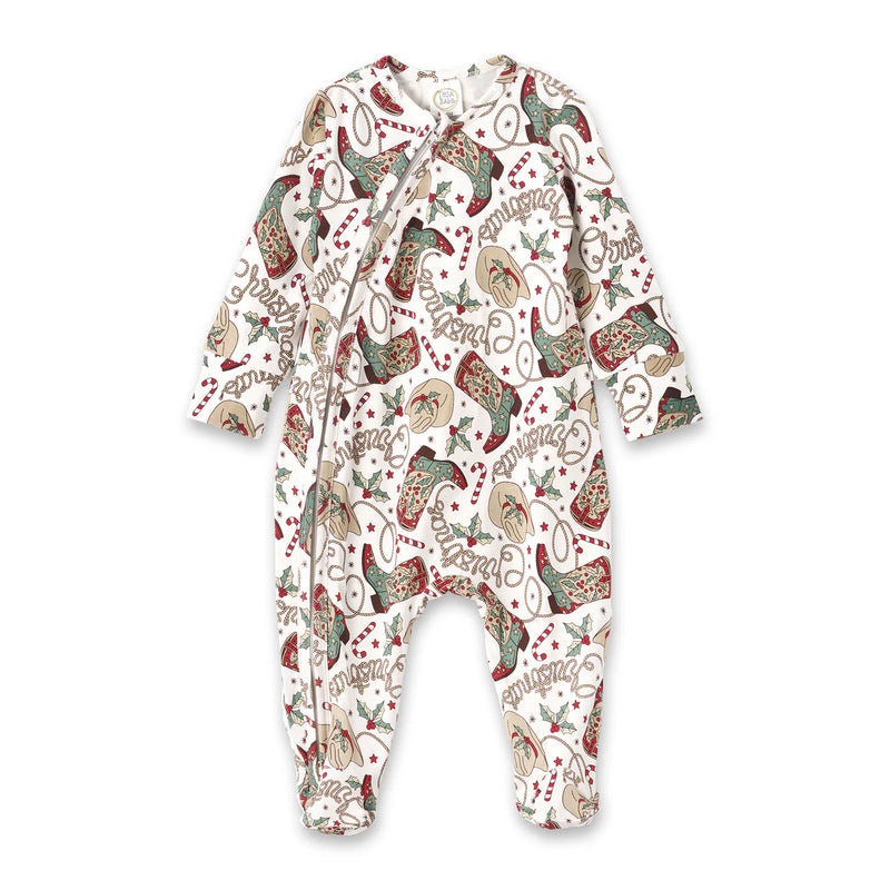 Tesa Babe Western Christmas Baby Bamboo Zipper Romper - Cowboy Holiday