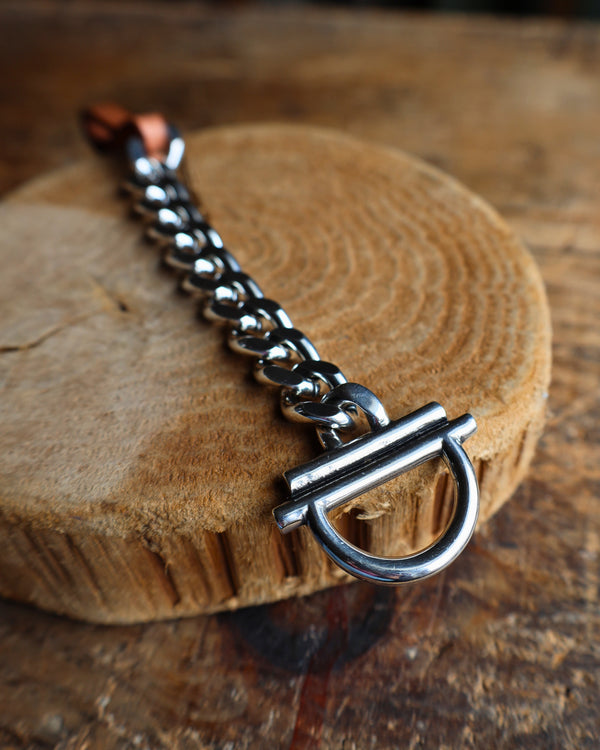 CXC Jewelry Sunrise Silver Plated Chain With Camel Leather Bracelet 