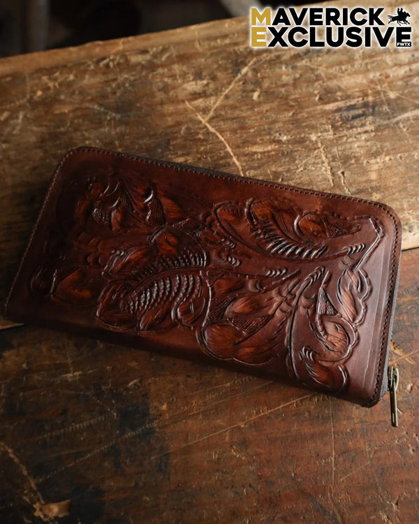 Maverick Exclusive Tooled Brown Leather Zip Wallet