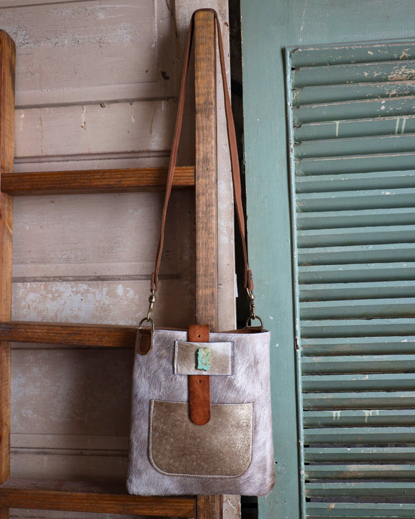 TWO BAR WEST SMALL KANSAS METALLIC HAIR WITH TURQUOISE BAG