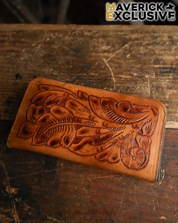 Maverick Exclusive Tooled Saddle Leather Zip Wallet