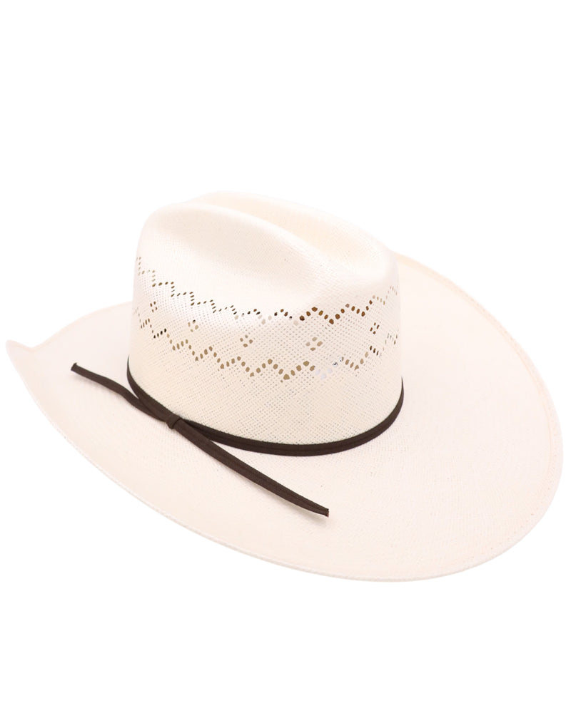 Aztec vent straw cowboy hat with black cording, 25x straw and cattleman crown