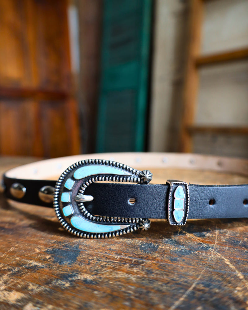 STREETS AHEAD OVAL SMOOTH CONCHOS WITH TURQUOISE COLOR BUCKLE BELT 