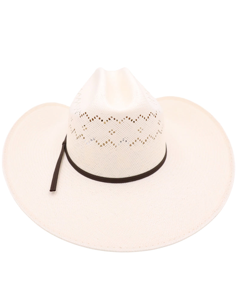 Aztec vent straw cowboy hat with black cording, 25x straw and cattleman crown