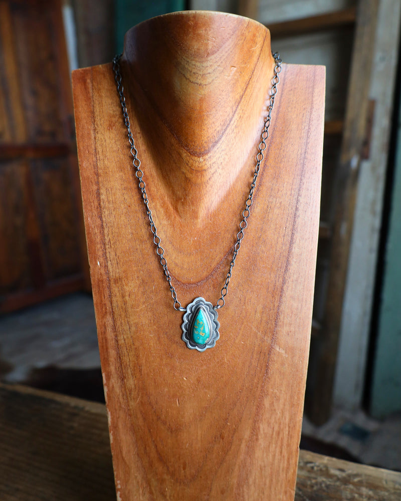 Turquoise Teardrop Framed Necklace 