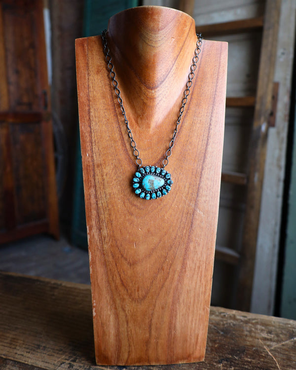 Turquoise Cluster Oval Link Chain Necklace