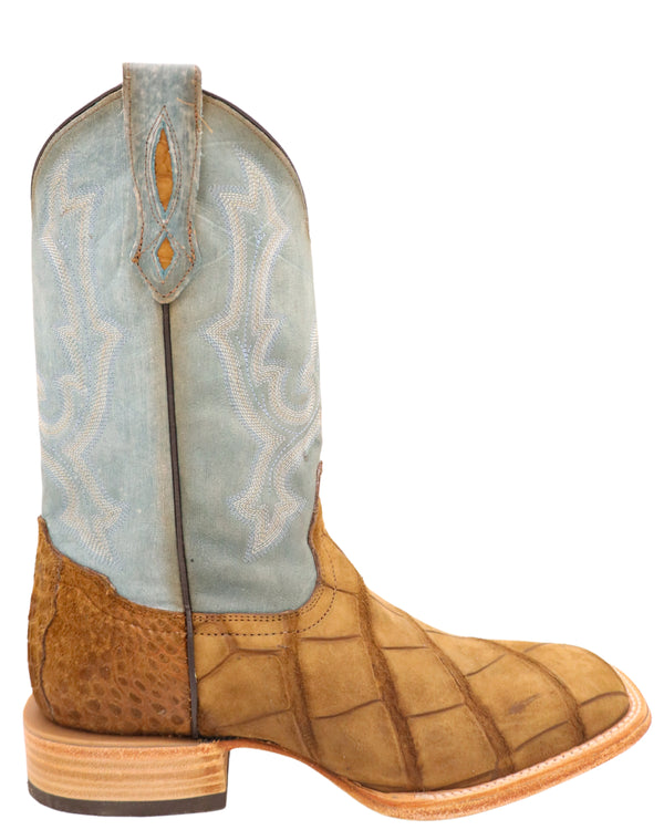 CORRAL MEN'S GATOR SQUARE TOE SADDLE AND BLUE BOOT