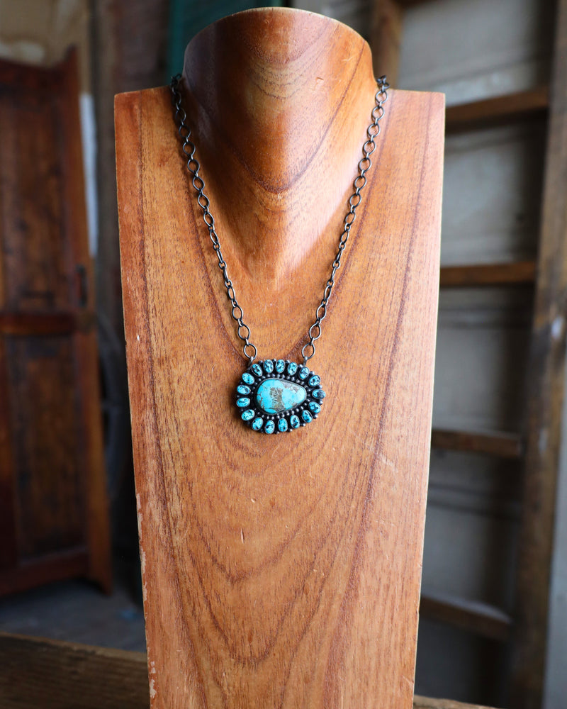 Turquoise Cluster Oval Link Chain Necklace