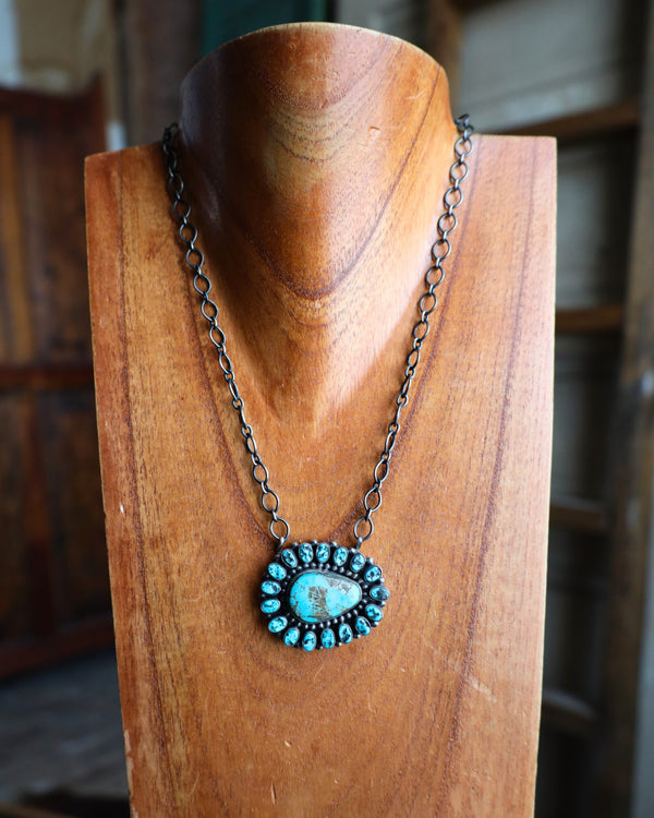 Turquoise Cluster Oval Link Chain Necklace