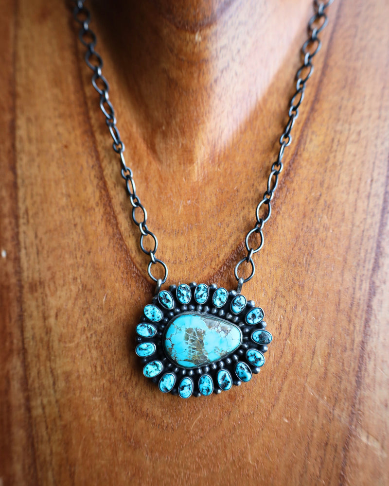 Turquoise Cluster Oval Link Chain Necklace