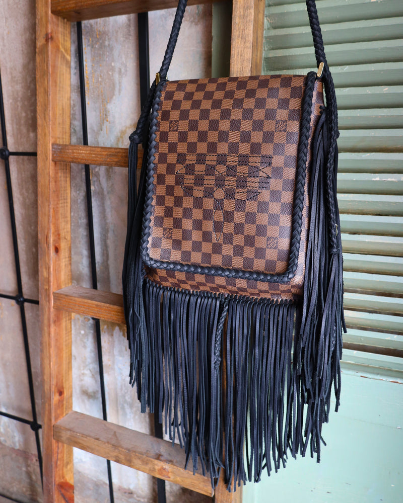 LEATHER AND VODKA MUSETTE GM NOIR FRINGE BOOT STITCH BAG