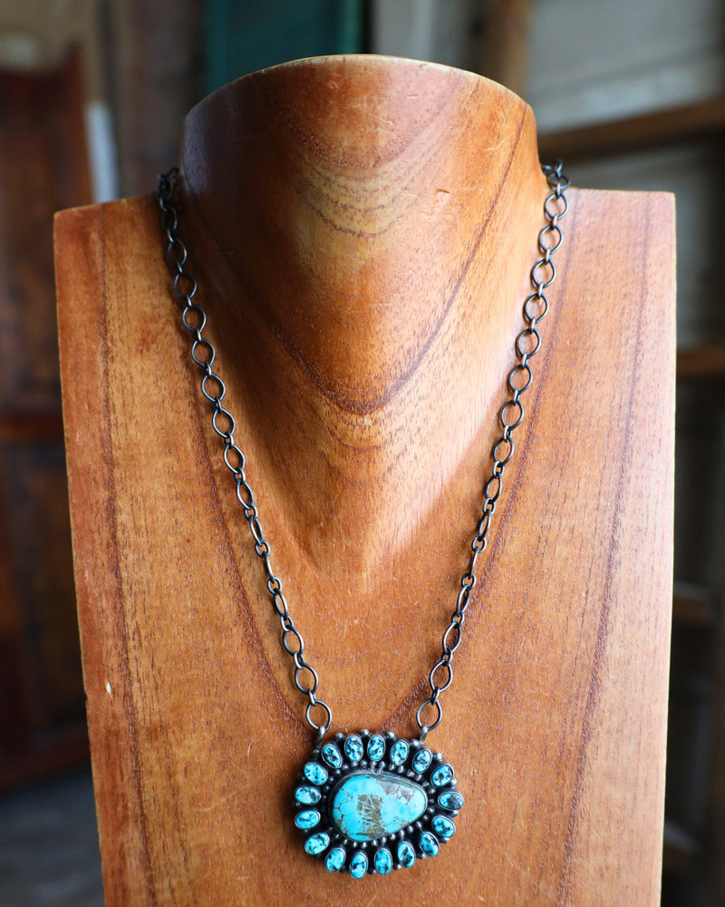 Turquoise Cluster Oval Link Chain Necklace