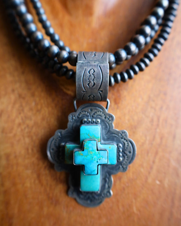 Vintage Turquoise Cross Multi Chains Necklace 