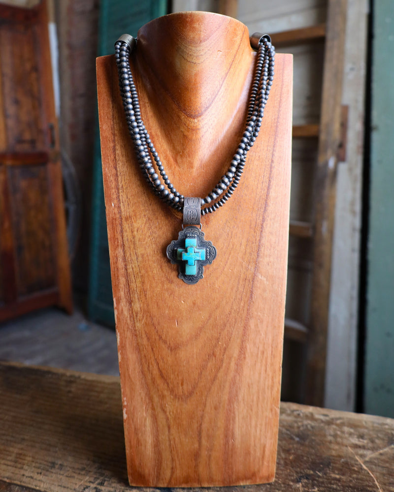 Vintage Turquoise Cross Multi Chains Necklace 