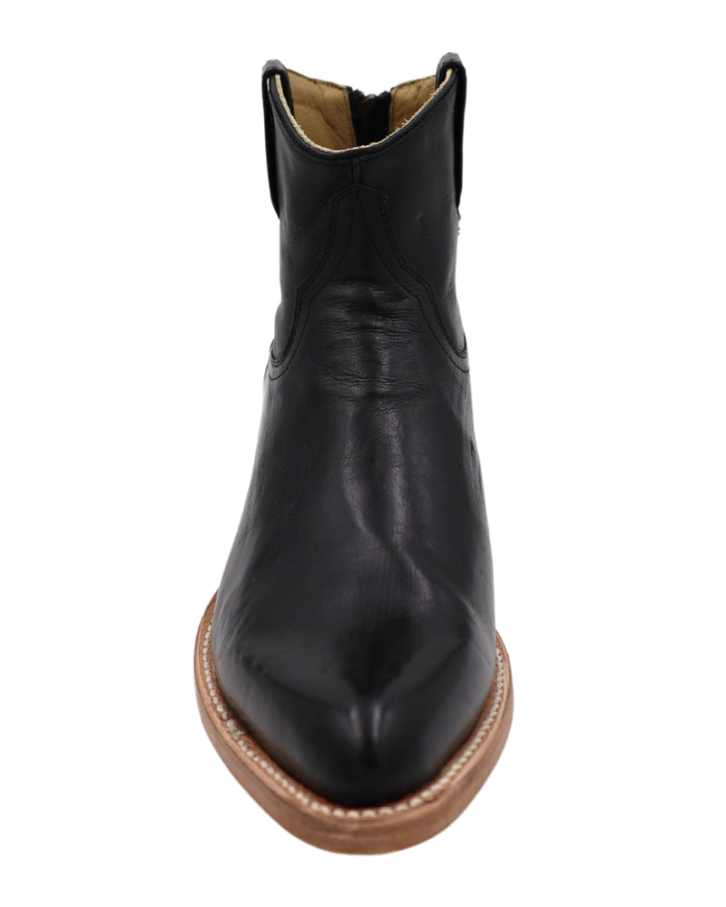 5.5" Cowgirl bootie with black leather and zipper at the back.