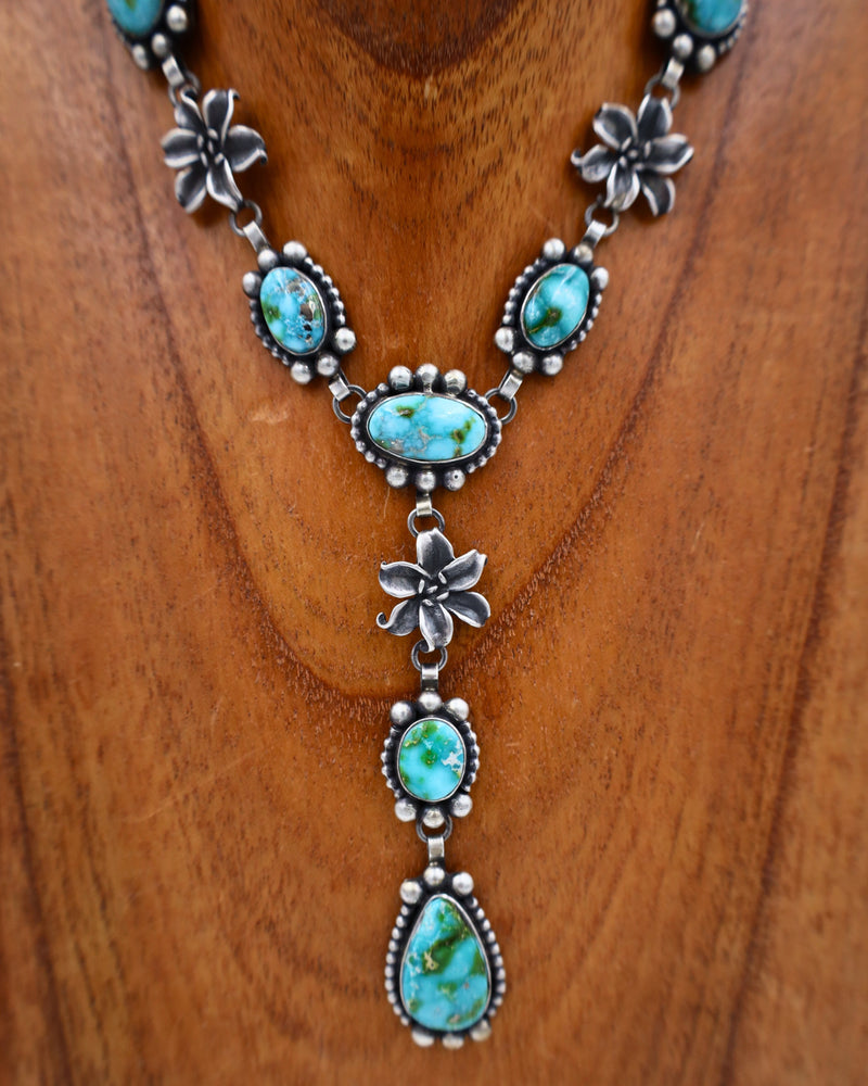 TURQUOISE AND STERLING SILVER LILIES NECKLACE