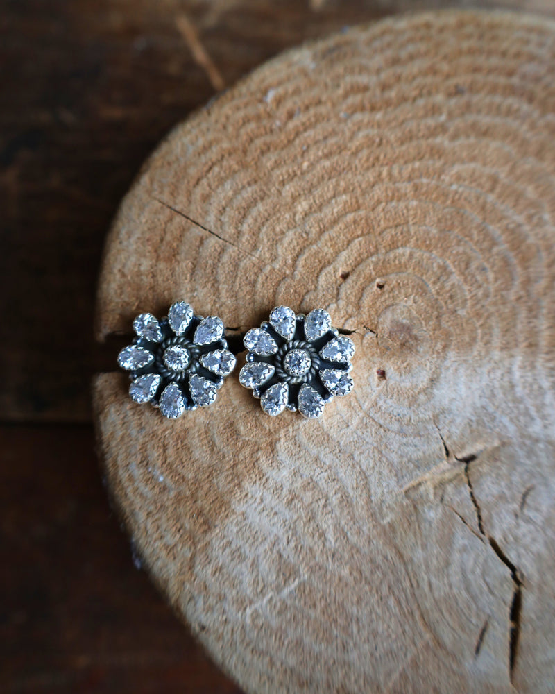 Cubic Zirconia Flower Cluster Post Earring 