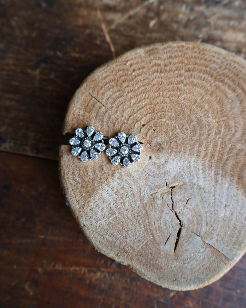 Cubic Zirconia Flower Cluster Post Earring 