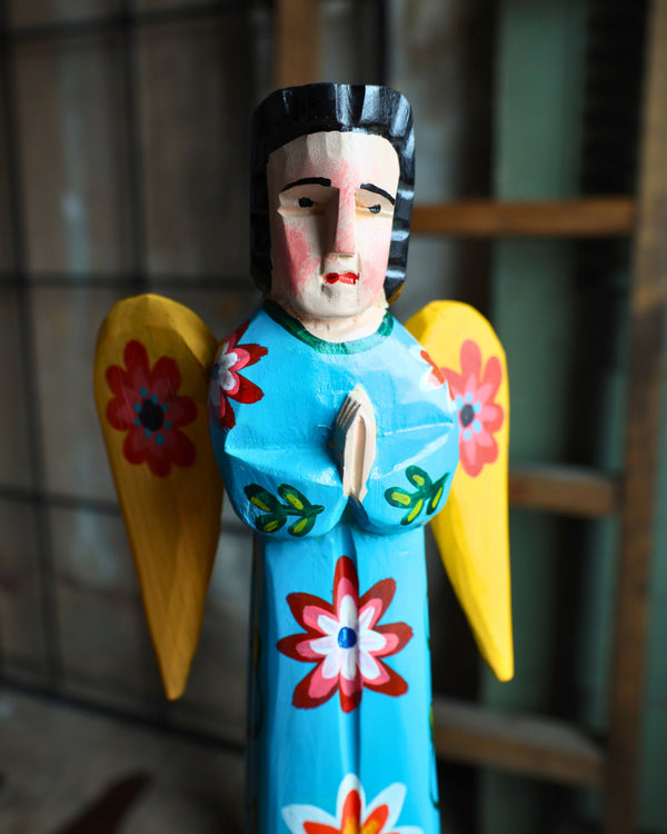 WOODEN PAINTED ANGEL- TURQUOISE