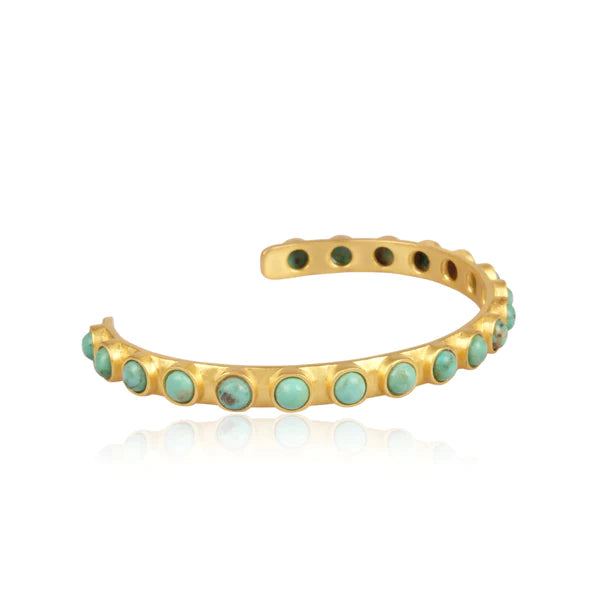 GOLD CUFF WITH TURQUOISE DOTS THROUGHOUT