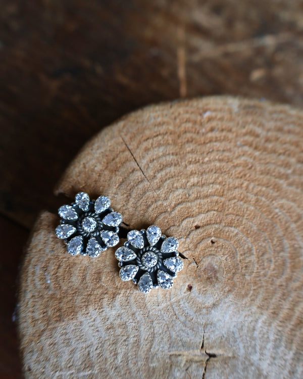 Cubic Zirconia Flower Cluster Post Earring 