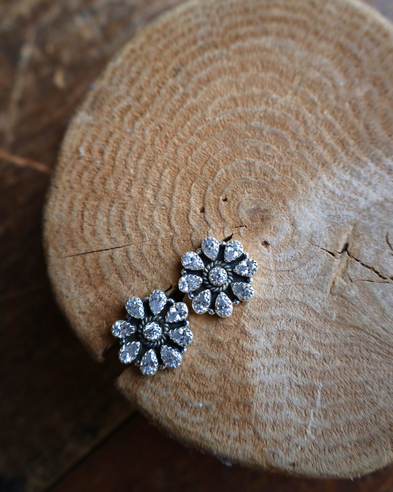 Cubic Zirconia Flower Cluster Post Earring 