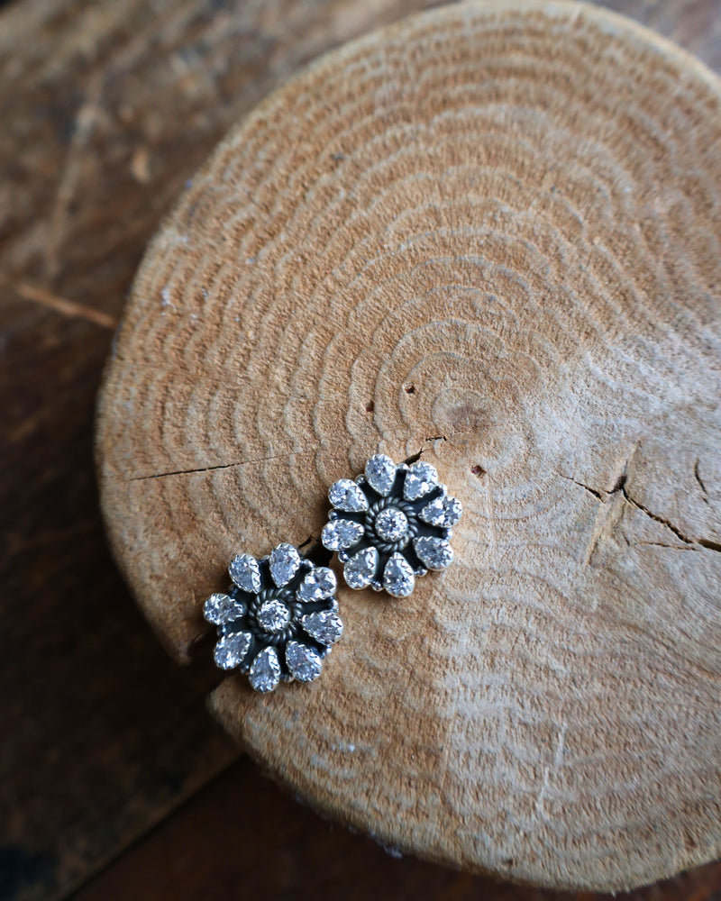 Cubic Zirconia Flower Cluster Post Earring 