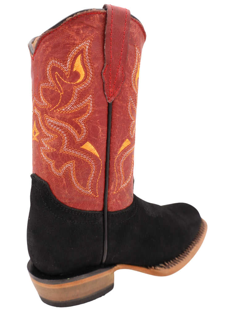 black rough out and dark cherry cowhide kids western boots