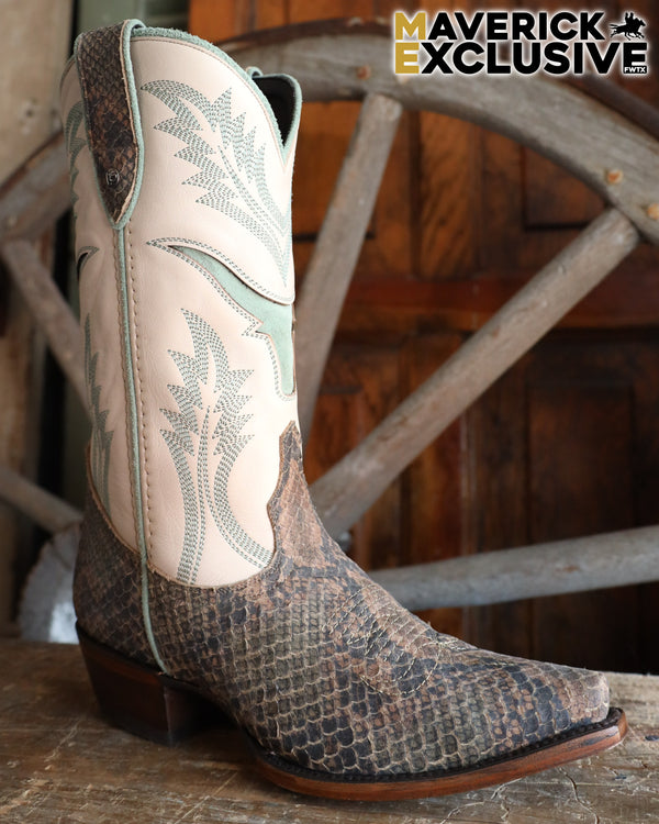 Maverick Exclusive Liberty Black 15th Birthday Steer Inlay Snake Print Boot