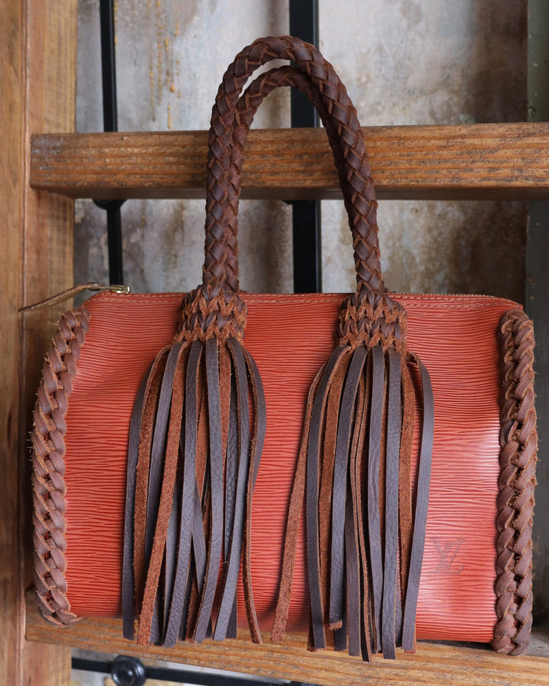 LEATHER AND VODKA EPI SPEEDY 25 ORANGE WITH CHOCOLATE BRAID HANDBAG