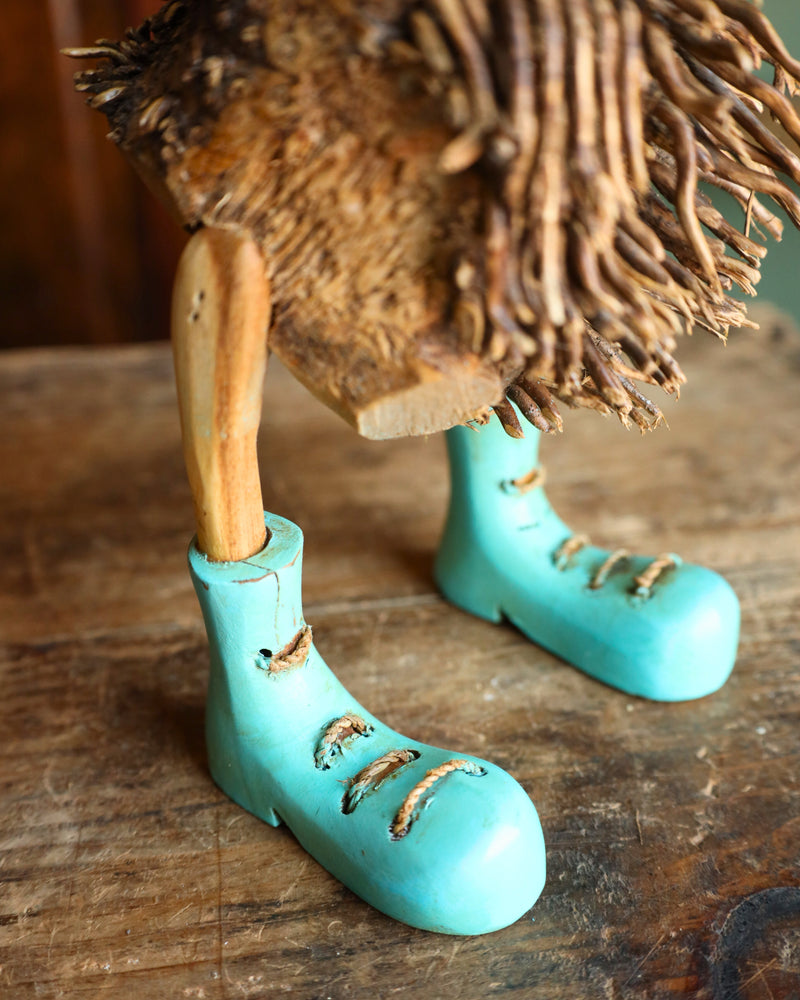 WOODEN DUCK WITH TURQUOISE BOOTS FIGURINE 