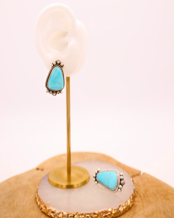 TURQUOISE TRIANGLE FRAMED POST EARRING 