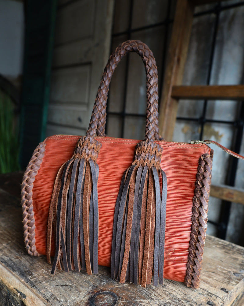 LEATHER AND VODKA EPI SPEEDY 25 ORANGE WITH CHOCOLATE BRAID HANDBAG