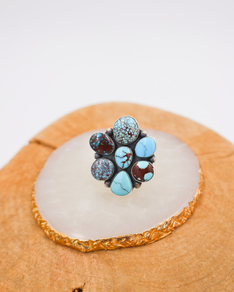 Blue and Brown Egypt Turquoise Cluster Ring- Size 7