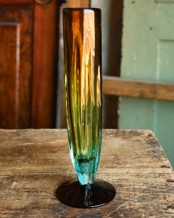 Blue and Amber Recycled Champagne Glass