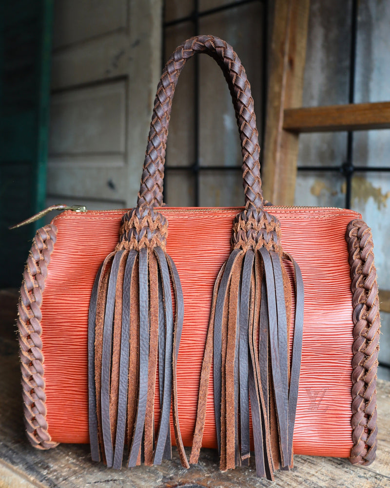 LEATHER AND VODKA EPI SPEEDY 25 ORANGE WITH CHOCOLATE BRAID HANDBAG