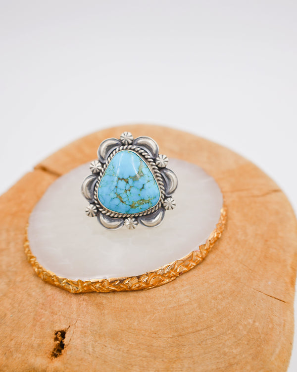 Triangle Kingman Turquoise Framed Ring- Size 8