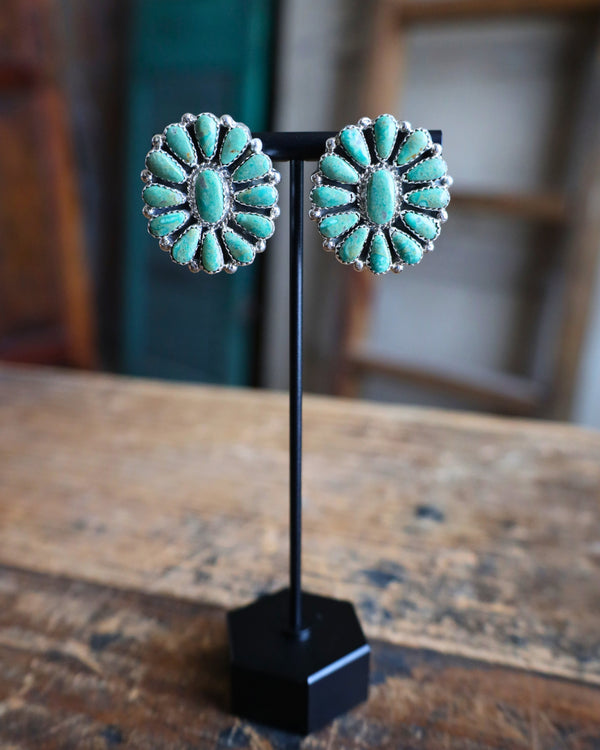 Green Turquoise Teardrops Flower Post Earring