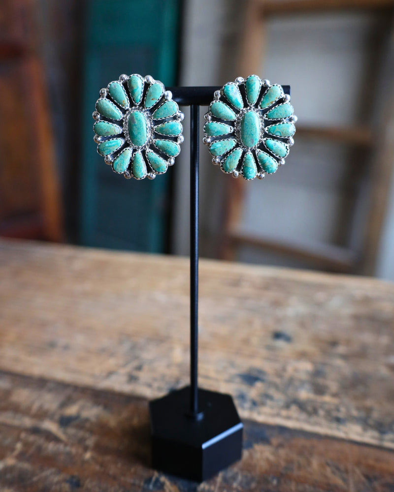 Green Turquoise Teardrops Flower Post Earring