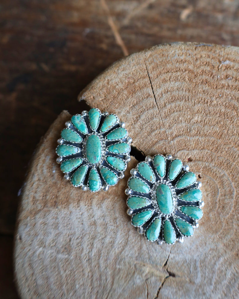 Green Turquoise Teardrops Flower Post Earring