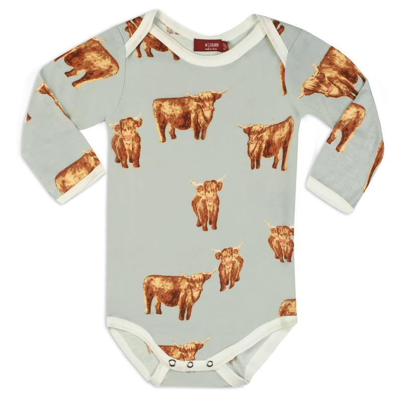 Milkbarn Highland Cow Bamboo Long Sleeve One Piece 12-18 Month