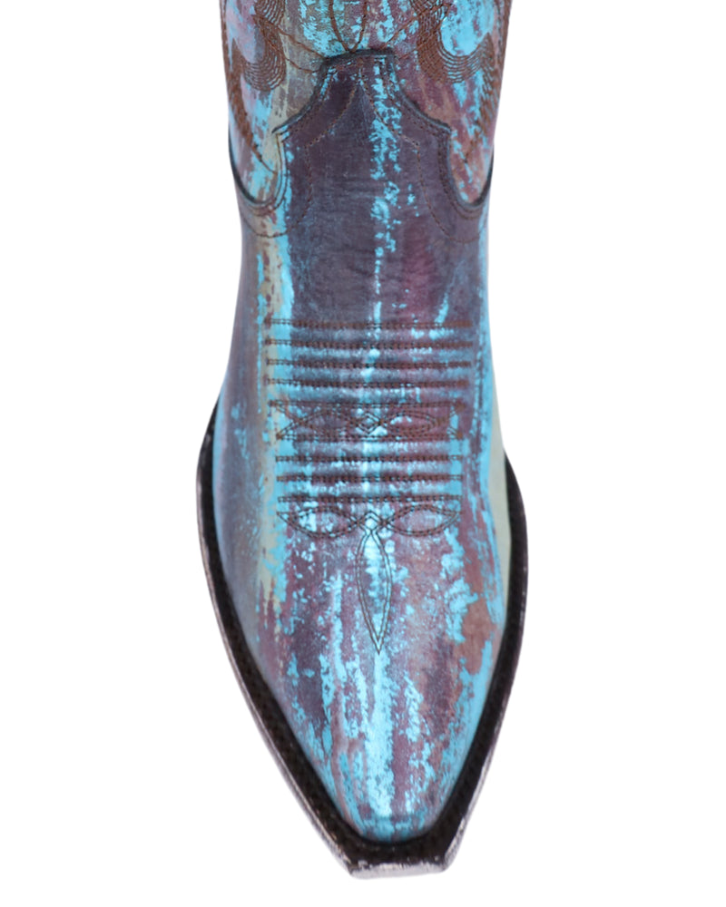 Distressed metallic turquoise boot