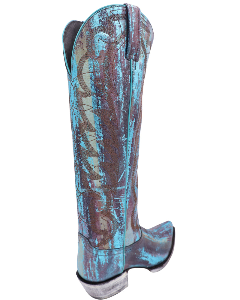 Distressed metallic turquoise boot
