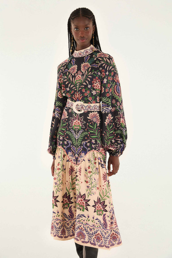 Farm Rio Marvelous Garden Black Midi Dress