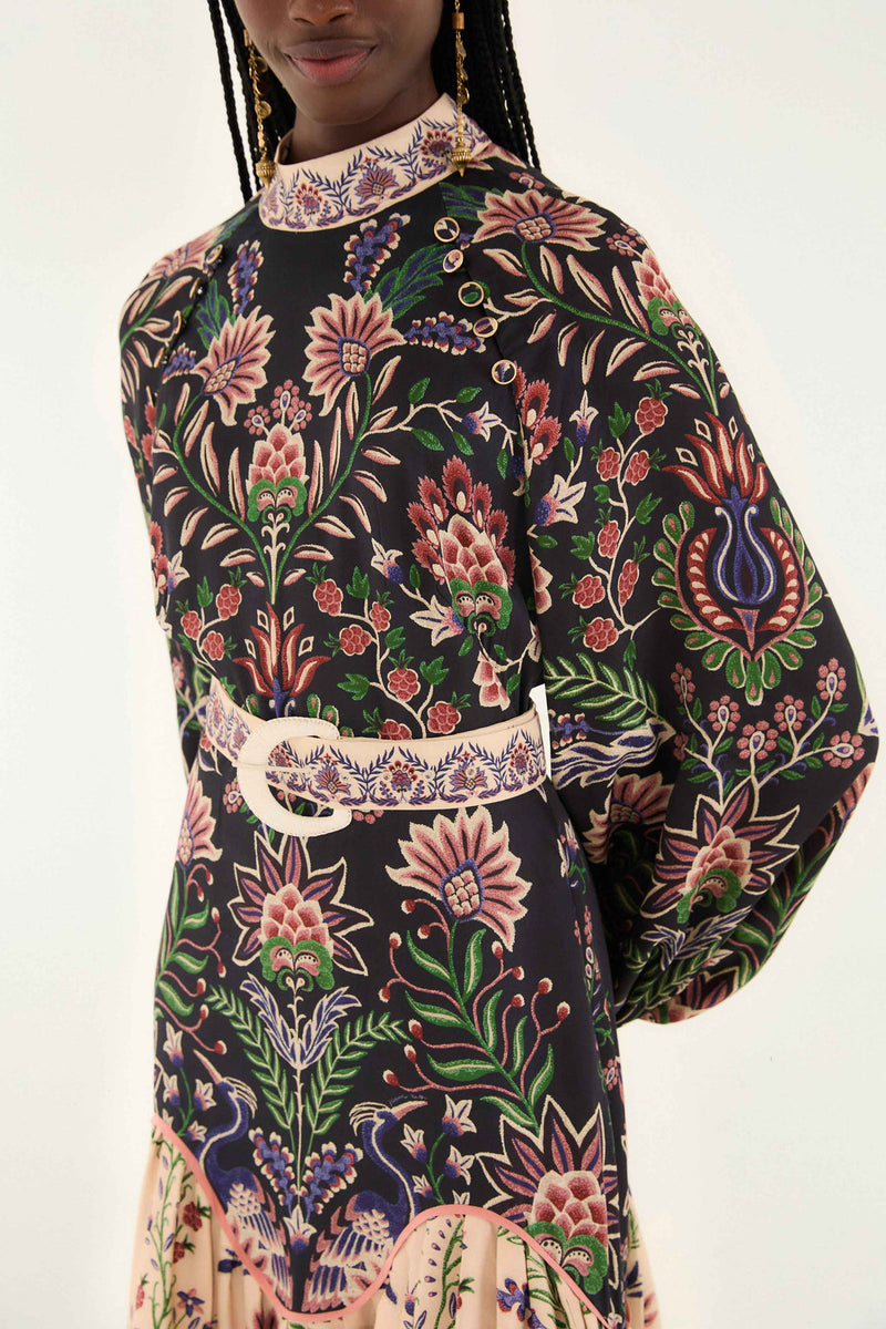 Farm Rio Marvelous Garden Black Midi Dress