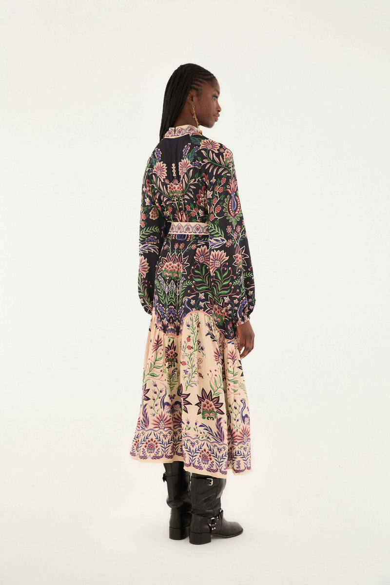 Farm Rio Marvelous Garden Black Midi Dress