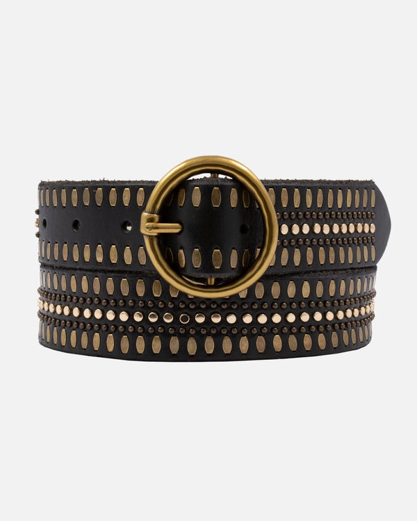 Amsterdam Heritage Soraya | Studded Leather Belt with Gold Round Buckle