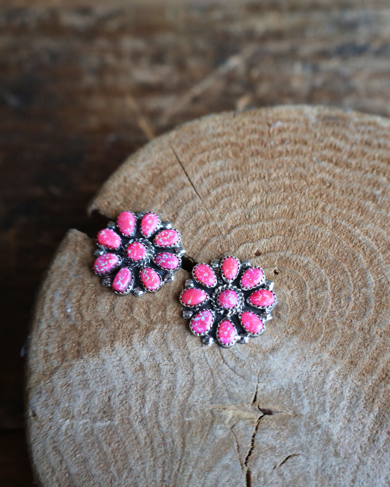 Pink Opalescent Flower Post Earring 